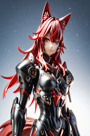 8k, masterpiece, solo, robotic body, wolf, red highlights, red eyes, wolf ears, snout, wolf tail, black sci-fi armor, fullbody, score_9_up, score_8_up,score_7_up,3D,PVC Style