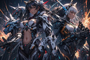 score_9, score_8_up, score_7_up, score_6_up,rating_explicit,vector trace,Wolf_girl,mecha_musume,(bikini_armor), exposed_belly, long_hair(black),black_hair, black_armor,mecha_girl_figure,Energy light particle mecha,mecha,(full_body),More Detail,(dark_skin_female),claws, score_9_up,1 girl,bodysuit,Details++