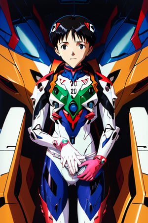 Shinji ikari piloting eva01(evangelion mecha) as a baby. Baby Shinji is seen in the cockpit in his plugsuit with a diaper over his waist. Zoomed out to see eva01(evangelion Mecha) resembles shinji's mother