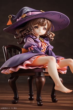 score_9, score_8_up, hi-res, 8k, anime style. An intricately detailed witch (1girl, long black curly hair, witch's hat and ornate witch's robes, dissatisfied look on her face, arched eyebrow, deep brown eyes, detailed cute face) looking down at a (small malformed but cute creature ) sitting at her feet looking back up at her adoringly. Background is a cozy cottage with a bubbling cauldron., score_9_up,score_7_up,3D,PVC Style