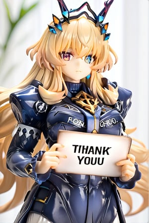 PVC Style,Fairy knight Gawain,Muscular_female,holding a sign reading "Thank you for 10k likes",Heterochromia