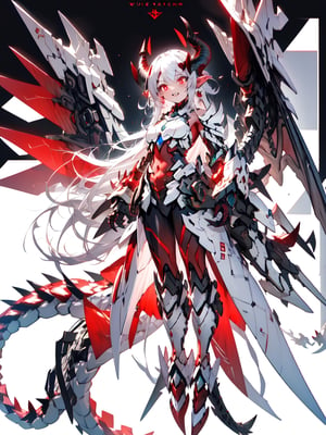 solo, red eyes, 1boy, male focus, wings, horns, teeth, armor, glowing, sharp teeth, black background, glowing eyes, claws, monster,masterpiece,best quality,mecha musume,dragon ear