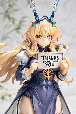 PVC Style,Fairy knight Gawain,Muscular_female,holding a sign reading "Thank you for 10k likes",Heterochromia