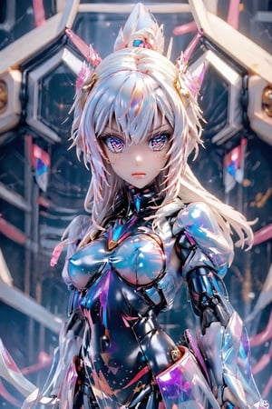 Dark aesthetic,  (tiny cute translucent polycarbonate sci-fi robots), polycarbonate plastic frame, stunning unreal engine render, intricate details,( robot girl), Oil Painting