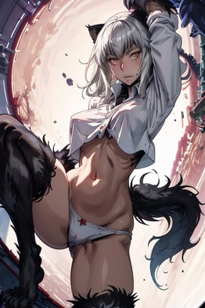 kenkou cross style,wolf_girl,hairless belly, belly_shirt,spats,MGE,hairy_arms,large_claws,Darkness Kitten ,Uzaki_Hitomi