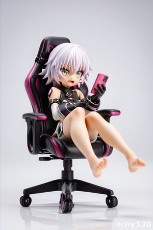 cute_fang, talking_on_cellphone,score_9,score_8_up,score_7_up,3D,jack the ripper \(fate/apocrypha\),sitting in a gaming chair, {Full body view}