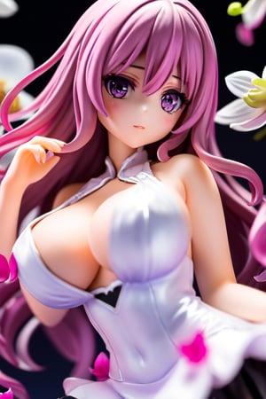 1 girl ,big eyes ,purple eyes ,bangs, long wavy hair, pink hair ,see_through dress, orchid flowers, petals ,cowboy_shot ,looking at viewer ,masterpiece ,best quality ,16k ,ultra-detailed ,finely detailed ,high resolution ,perfect dynamic composition ,detailed eyes ,cinematic lighting ,detailed background ,depth of fields ,perfect proportion ,hyperdetailing skin,clear skin ,harmonious composition ,