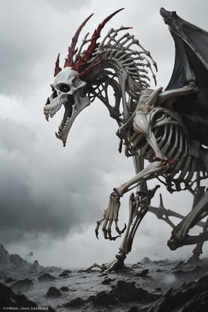 Giant Skeleton dragon,ribs,decay,flesh,wings,cloud,Dark ,Moody Atmosphere,score_9,score_8_up,score_7_up,3D