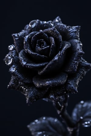 Macro Photography, a rose made out of black diamonds, shining starlight, Extreme Detail, Professional Photography, fine art, water droplets on black diamonds rose petals,resin,a 3D rendering of a figurine 