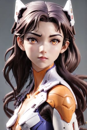 Close - up real - Live - action adaptation of a 3d character of Misato Katsuragi in plugsuit, charming face, NeonGenesis Evangelion cool expression,3D,PVC,Th3Dru1d5