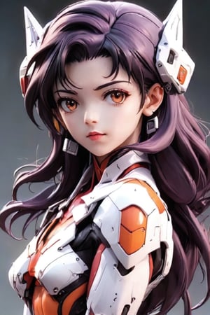 Close - up real - Live - action adaptation of a 3d character of Misato Katsuragi in plugsuit, charming face, NeonGenesis Evangelion cool expression,3D,PVC,Ink art style