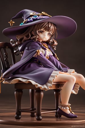 score_9, score_8_up, hi-res, 8k, anime style. An intricately detailed witch (1girl, long black curly hair, witch's hat and ornate witch's robes, dissatisfied look on her face, arched eyebrow, deep brown eyes, detailed cute face) looking down at a (small malformed but cute creature ) sitting at her feet looking back up at her adoringly. Background is a cozy cottage with a bubbling cauldron., score_9_up,score_7_up,3D,PVC Style