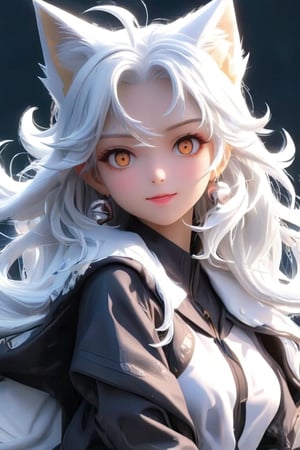 score_9_up, score_8_up,score_7_up,3D, facing_viewer, score_9_up, score_7_up, PVC, wolf ears, white hair, long hair,detail quality Enhancer,anime,cute_fang