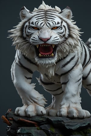 (extremely detailed 8k wallpaper), a medium full body photo of white tiger,intricate, highly detailed, dramatic, in white tiger costume,ready for battle,resin,a 3D rendering of a figurine 