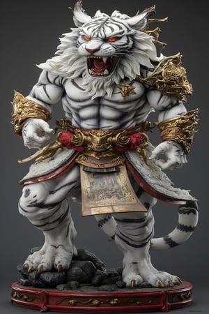 (extremely detailed 8k wallpaper), a medium full body photo of white tiger,intricate, highly detailed, dramatic, in white tiger costume,ready for battle,resin,a 3D rendering of a figurine 