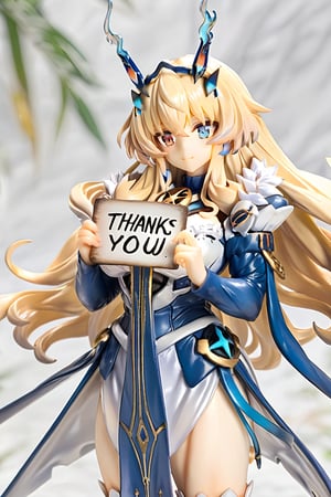 PVC Style,Fairy knight Gawain,Muscular_female,holding a sign reading "Thank you for 10k likes",Heterochromia