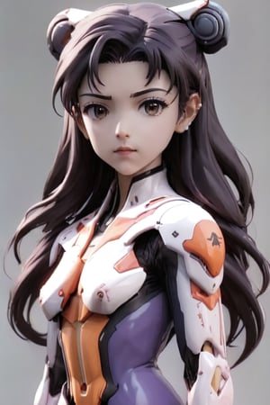 Close - up real - Live - action adaptation of a 3d character of Misato Katsuragi in plugsuit, charming face, NeonGenesis Evangelion cool expression,3D,PVC,Twin_tails