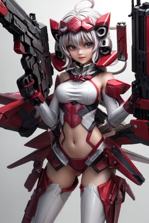 YukineChris,mechskirt, holding 2guns(gattling guns), multiple explosions in the background, close_up on face, More Detail,mecha musume