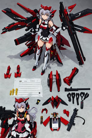 YukineChris,mechskirt, holding 2guns(gattling guns), multiple explosions in the background, close_up on face, More Detail,mecha musume,figma, score_9_up