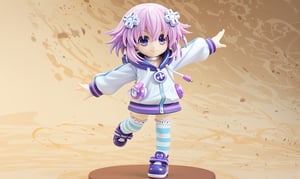 ore_9,score_9,score_8_up,score_7_up,ClrSkt,Neptune \(neptunia)\, purple eyes, purple hair, short hair, sidelocks, d-pad hair ornament, choker, shoes, white choker, hoodie, jacket, striped, striped legwear, thighhighs, (>3<),(>_<),((XD face)), ((>< Closed-Eyes Smile)), ((chibi character)), (chibi), spoken heart, solo, 1girl, action pose, punching,3D,