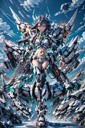 1girl,mecha musume,Dragon_armor,black_hair,long_hair,Chinese face,bikini_armor,mecha_musume,armored_mask,Green Crystal Mecha,robot_hydra(5 heads around the character),mecha dragon