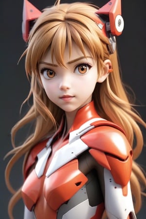 Close - up real - Live - action adaptation of a 3d character of Asuka Langley Soryu in plugsuit, charming face, NeonGenesis Evangelion cool expression