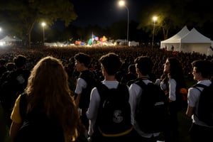 many young student in a lively college campus during a vibrant festival celebration.  Students from diverse backgrounds coming together to enjoy various activities, such as live music performances