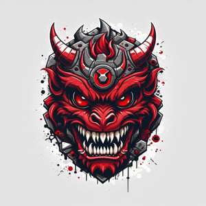 solo, open mouth, simple background, red eyes, white background, horns, teeth, no humans, monster, professional vector, high detail, t-shirt design, graffiti, illustration