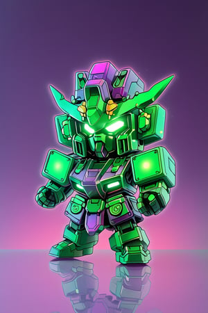 Leprechaun chibi Gundam, boom box, vaporwave aesthetic,purple cyan magenta,green, white background