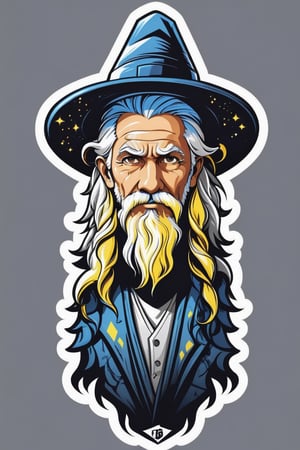 solo, long hair, looking at viewer, simple background, 1boy, white hair, male focus, pointy ears, grey background, glowing, colored skin, facial hair, portrait, beard, mustache, blue skin, old, old man, wrinkled skin, professional vector, high detail, t-shirt design, graffiti, illustration