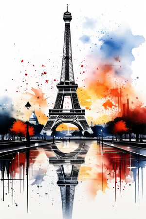 Really stunning representation of Eiffel Tower, Ink brushstrokes, masterpiece quality, ink art parody, impressive image, Ink art style.