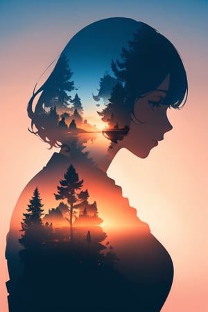 silhouette of a woman in profile. Inside the silhouette you can see the double exposure with a flower, masterpiece, ((double exposure)), proportional.,DOUBLE EXPOSURE