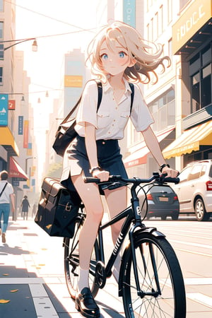 The girl on the bike as a messenger: You could explore the story of a girl who works as a bike messenger in a big city. As she navigates through the hustle and bustle of the streets, she encounters different intriguing characters and situations.,anime,cute,AG,Eyes