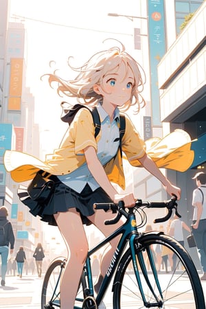 The girl on the bike as a messenger: You could explore the story of a girl who works as a bike messenger in a big city. As she navigates through the hustle and bustle of the streets, she encounters different intriguing characters and situations.,anime,cute,AG,Eyes