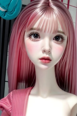 a cute doll, cyan pink hair, long gold and white dress ocean cliff, detailed face, vines, stars, ((surrealism)), (abstract), intricately detailed   art triadic colors, fantastical, splash screen, fantasy high magic concept art, 8k resolution, (masterpiece), oil painting, heavy strokes, HW*,long hair ,hair bangs are above the eyebrows,pink lips,no bang,Narin,beautyniji,1girl,women,girl,realistic,EpicDoll,pink lips,EpicMakeup,short neck,cute face,