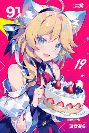 score_9, score_8, score_7, score_6, anime style, 1girl, cat ears, cakes, poster design, 