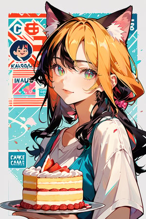 score_9, score_8, score_7, score_6, anime style, 1girl, cat ears, cakes, poster design, 