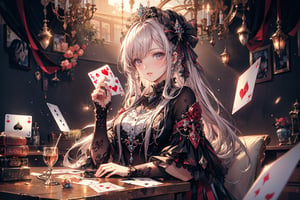 (a card design, card game, game character design),1girl, with glitter, mother-of-pearl, clear coloring, and colorful,