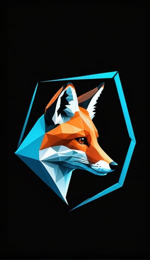 logo, fox  in polygon, black background, high resolution, 4k, sky blue under 