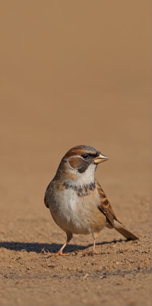 Hyper-realistic close-up photo, close-up of a sparrow from the side. The sparrow is on an African plain. The sparrow is running on the plain at full speed, you can see the movement and its great speed is demonstrated. It is day. The light creates a contrast of shadows on the animal. Beautiful scene, ultra detailed, hyperrealistic, colorful, distant.