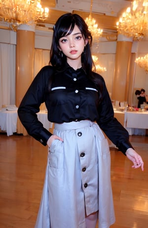 (((((Oversized black button_up collared patterns long sleeve shirt with pockets:1.5))))),((((long skirt:1.4)))),(((((standing))))),((((front viewed, medium shot:1.4)))),(((extra long hair with bangs with blurry))),((((happy cute face:1.4)))),(Ultra-realistic, best photograph, best quality:1.3), (beautiful amd aesthetic:1.4), ((((stylish pose:1.4)))),((((large Asian ballroom:1.4)))),
perfect.,Bomi,Enhance,Model ,Asian ,Girl,(((eungirl))). ,eungirl,1girl. ,(((chutirada))).,JeeSoo ,chinagirl02