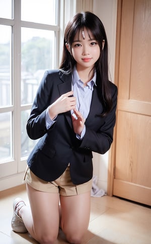 (((((Button_collared_top blazer suit:1.5))))),(((kneeling the floor))),((((far full body shot:1.3)))),(((((old fashioned mini short pants:1.4))))),(beautiful and aesthetic:1.4),((((round cheeks, high-bridged nose, plastic surgery round eyes:1.5)))),((((extra long hair with complete fringes with blurry:1.4)))), ((((against window)))),((((smiling face:1.4)))),(((((Kpop stylish pose:1.5))))),(((((empty room:1.5))))),
perfect.,Bomi,Enhance,Model ,Asian ,Girl,(((eungirl))). ,eungirl,1girl. 