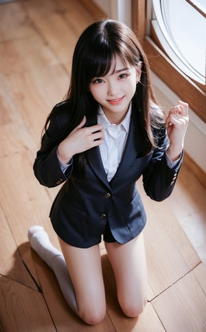 (((((Button_collared_top blazer suit:1.5))))),(((kneeling the floor))),((((far full body shot,viewed from above:1.3)))),(((((old fashioned mini short pants:1.4))))),(beautiful and aesthetic:1.4),((((round cheeks, high-bridged nose, plastic surgery round eyes:1.5)))),((((extra long hair with complete fringes with blurry:1.4)))), ((((against window)))),((((smiling face:1.4)))),(((((Kpop stylish pose:1.5))))),(((((empty room:1.5))))),
perfect.,Bomi,Enhance,Model ,Asian ,Girl,(((eungirl))). ,eungirl,1girl. 