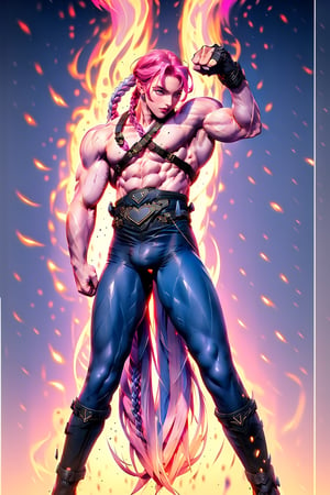 A braid long pink hair man , blue eyes, sexy face, pink bedroom background, harness,firefliesfireflies  ,firefliesfireflies , muscular, moaning ,1boy,nsfw , transparent white clothing,colth ,r1ge, 