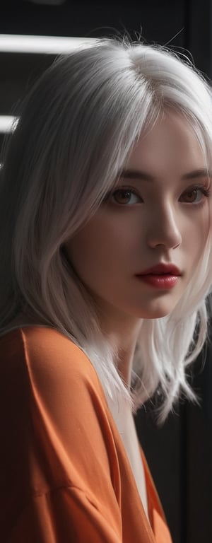  Masterpiece, high quality, cinematic light, detailed environment,
1girl, (beauty face, red eyes, white hair, sexy lips:1.35), orange clothes,
hubggirl, solo, reflection, upper body, sunlight, very long hair, wide sleeves,
Deep photo, depth of field, shadows, messy hair, seductive silhouette play,
dark, nighttime, dark photo, grainy, dimly lit,bangs,Cinematic Lighting,Tyndall effect,
dynamic composition, unique patterns, 
abstract background,vibrant colors,modern style,artistic,dynamic composition,unique patterns,bold textures,colorful,lively,youthful,energetic,creative,expressive,stylish,trendy,