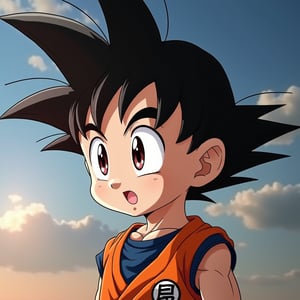 (a songoku in Dragon Ball ), small and cute, (eye color switch), (bright and clear eyes), anime style, depth of field, lighting cinematic lighting, divine rays, ray tracing, reflected light, glow light, side view, close up, masterpiece, best quality, high resolution, super detailed, high resolution surgery precise resolution, UHD, skin texture,full_body,chibi