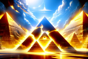 photo r3al, detailmaster2, masterpiece, photorealistic, 8k UHD, best quality, ultra realistic, ultra detailed, hyperdetailed photography, real photo, illuminati, pyramids, one eye, (masons symbolism), pyramid as heads, with pyramids in the back ground