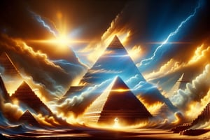 photo r3al, detailmaster2, masterpiece, photorealistic, 8k, 8k UHD, best quality, ultra realistic, ultra detailed, hyperdetailed photography, real photo, illuminati, pyramids, one eye, masons symbolism, pyramid as heads, with pyramids in the back ground