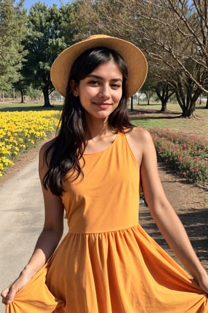 lovely cute young attractive indian teenage girl in a adorable  orenge dress , 18years old, cute, an Instagram model, blackhair, while eyes open,  nekead