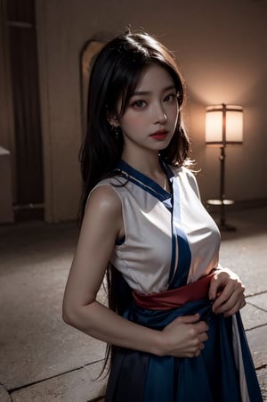 中國新娘，(RAW photo, best quality), (realistic, photo-Realistic:1.1), best quality, masterpiece, beautiful and aesthetic, 16K, (HDR:1.2), high contrast, (vibrant color:1.3), (muted colors, dim colors, soothing tones:0), cinematic lighting, ambient lighting, sidelighting, Exquisite details and textures, cinematic shot, Warm tone, (Bright and intense:1.1), wide shot, by xm887, ultra realistic illustration, siena natural ratio,	(ancient Japanese theme:1.1), (cute girl costume:1.4),	half body view,	long Wave black hair,	(a chic look:0.8),	blue	bracelet, in a tight volleyball uniform, 	a beautiful Dutch girl,	symmetrical face with flirty gaze and soft smile,	a small earrings, 	elegant pose for fashion magazine photo-shoting. cinematic lighting, ambient lighting, sidelighting,